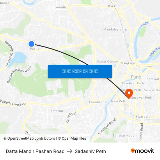 दत्त मंदिर पाषाण रोड to सदाशिव पेठ map