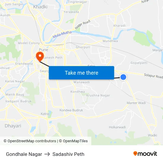 Gondhale Nagar to Sadashiv Peth map