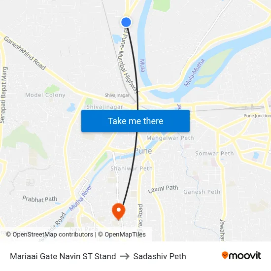 Mariaai Gate Navin ST Stand to Sadashiv Peth map