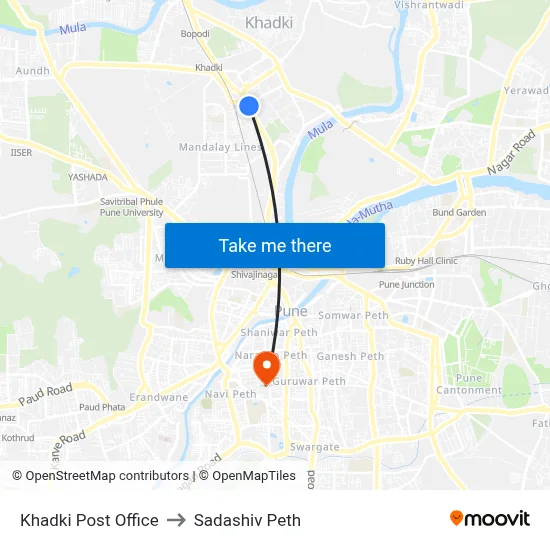 खडकी पोस्ट ऑफिस to सदाशिव पेठ map
