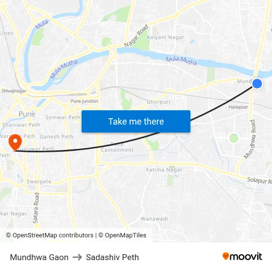 मुंढवा गाँव to सदाशिव पेठ map