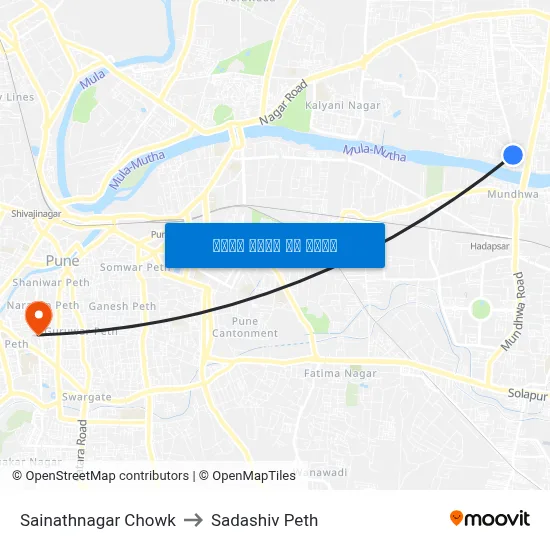 साईनाथनगर चौक to सदाशिव पेठ map