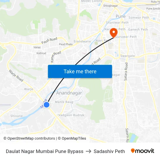दौलत नगर मुंबई पुणे बायपास to सदाशिव पेठ map