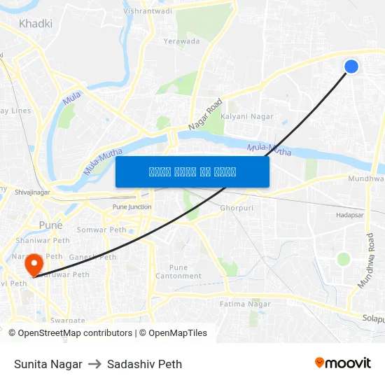 सुनीता नगर to सदाशिव पेठ map
