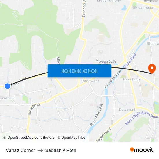 वनाज कॉर्नर to सदाशिव पेठ map
