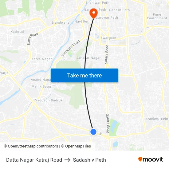 दत्त नगर कात्रज रोड to सदाशिव पेठ map