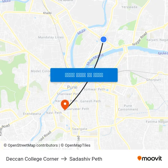 डेक्कन कॉलेज कॉर्नर to सदाशिव पेठ map