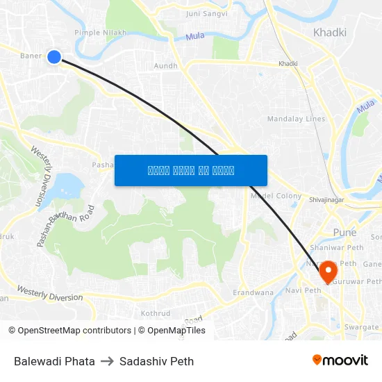 बालेवाड़ी फाटा to सदाशिव पेठ map