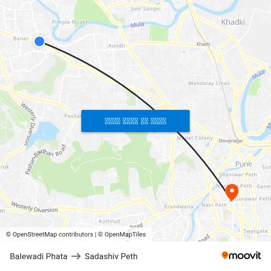 बालेवाड़ी फाटा to सदाशिव पेठ map