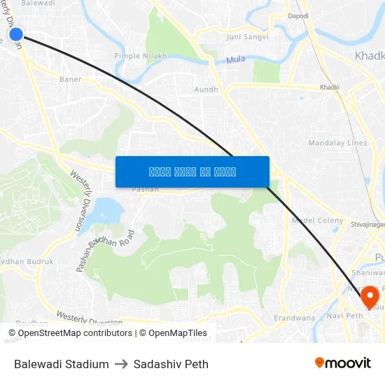 Balewadi Stadium to Sadashiv Peth map