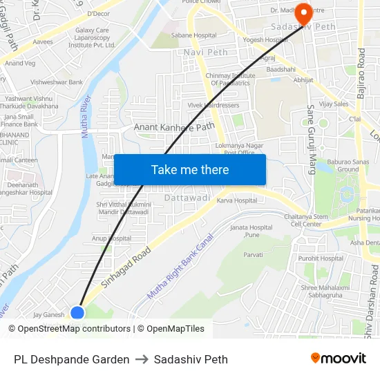 PL Deshpande Garden to Sadashiv Peth map