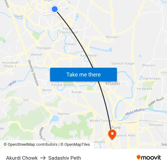 अकुर्डी चौक to सदाशिव पेठ map