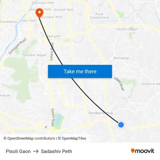 Pisoli Gaon to Sadashiv Peth map