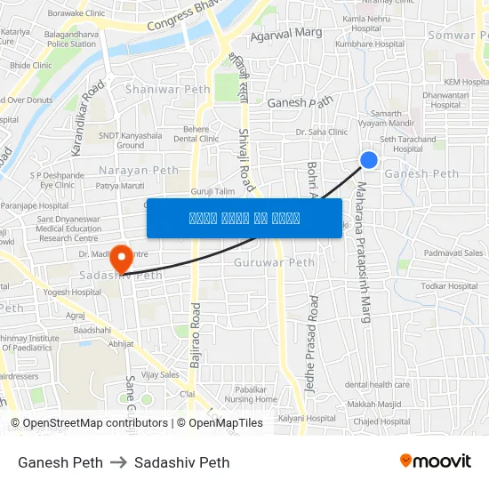 गणेश पेठ to सदाशिव पेठ map