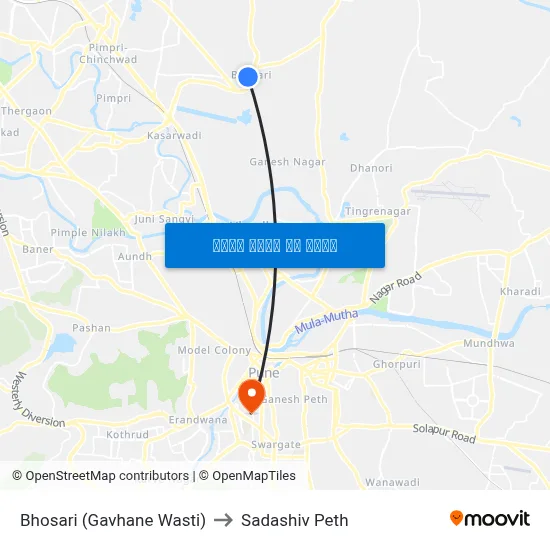 भोसरी (गव्हाणे वस्ती) to सदाशिव पेठ map