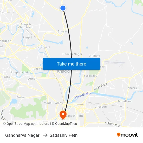 गंधर्व नगरी to सदाशिव पेठ map