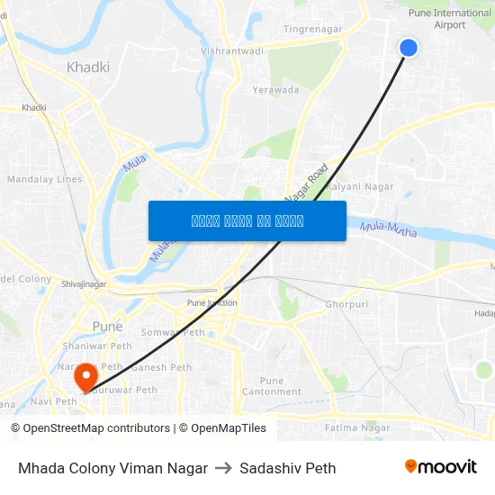 म्हाडा कॉलोनी विमान नगर to सदाशिव पेठ map