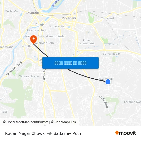 केदारी नगर चौक to सदाशिव पेठ map