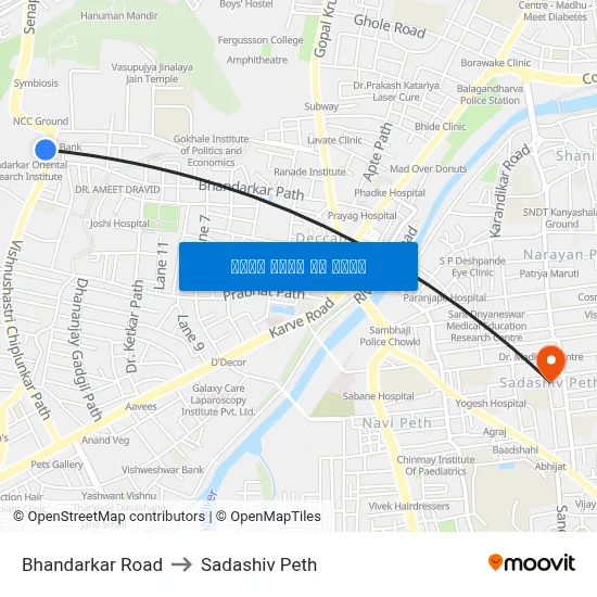 भंडारकर रोड to सदाशिव पेठ map
