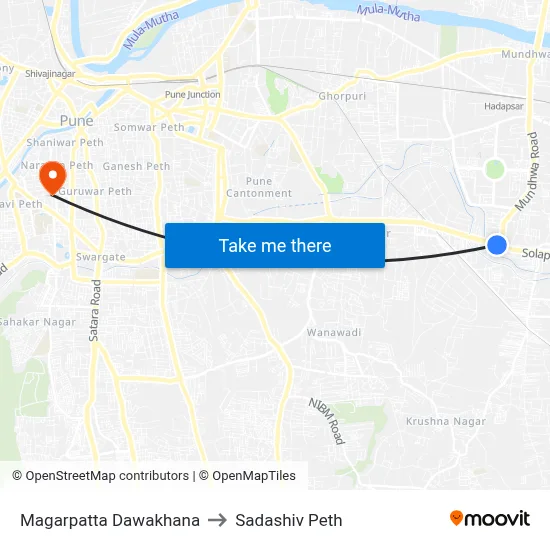 मगरपट्टा दवाखाना to सदाशिव पेठ map