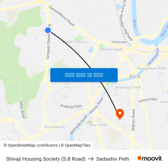 शिवाजी हाउसिंग सोसायटी (एस.बी रोड) to सदाशिव पेठ map