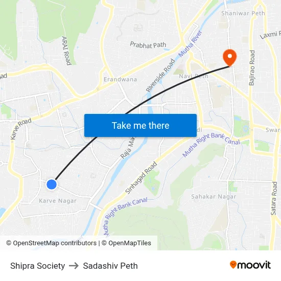 शिप्रा सोसाइटी to सदाशिव पेठ map