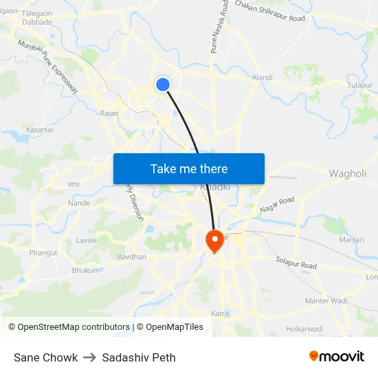 Sane Chowk to Sadashiv Peth map