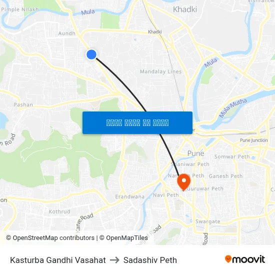 कस्तूरबा गांधी वसाहत to सदाशिव पेठ map