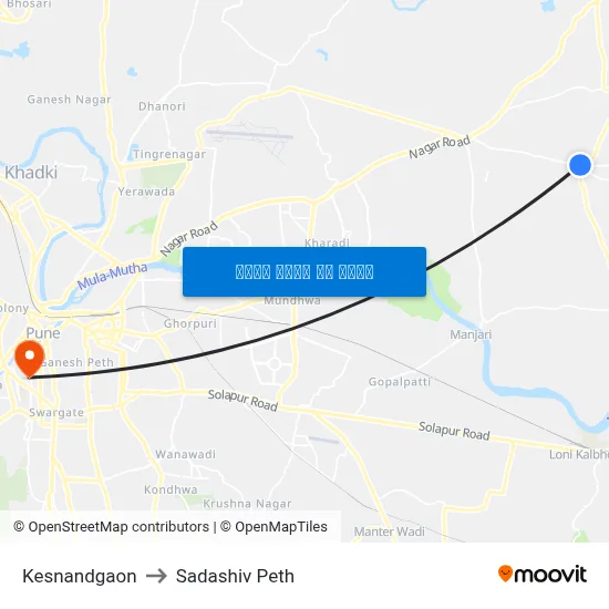 केसनंदगाव to सदाशिव पेठ map