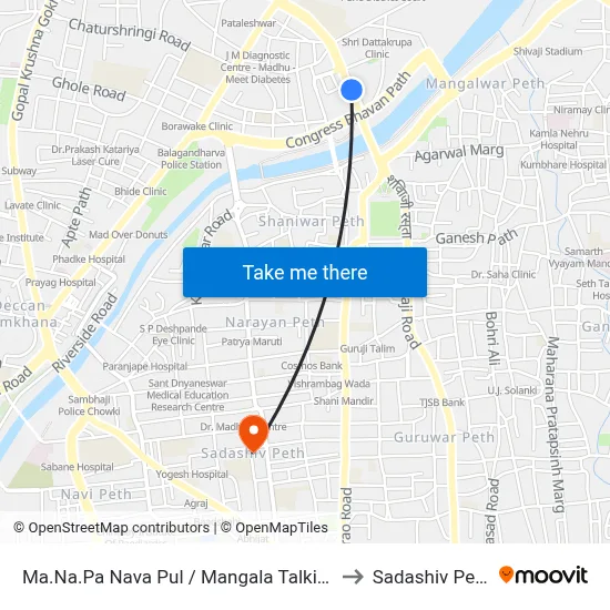 म.न.पा नवा पूल / मंगला टॉकीज to सदाशिव पेठ map