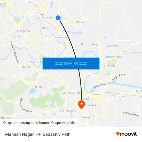 महेश नगर to सदाशिव पेठ map