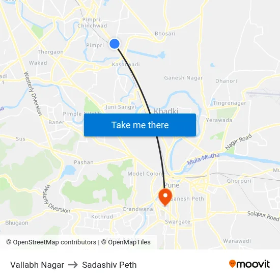 Vallabh Nagar to Sadashiv Peth map