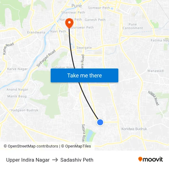 अप्पर इंदिरा नगर to सदाशिव पेठ map