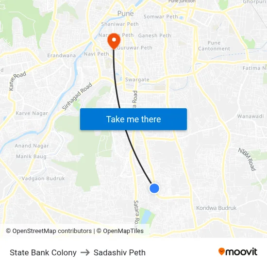 स्टेट बैंक कॉलोनी to सदाशिव पेठ map