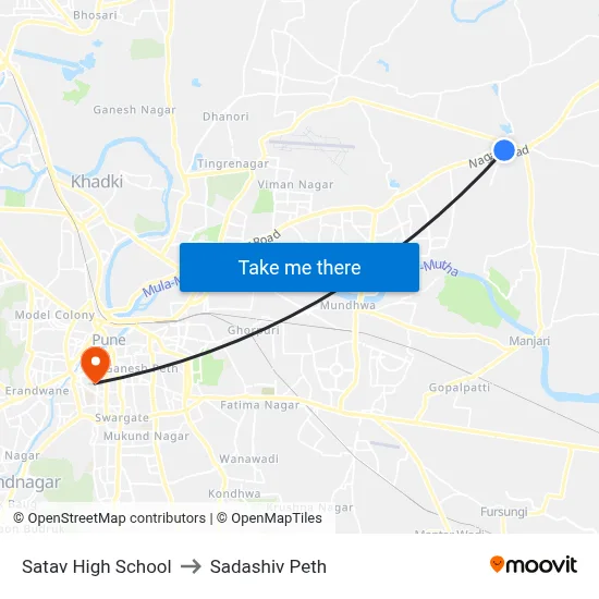 सातव हाई स्कूल to सदाशिव पेठ map