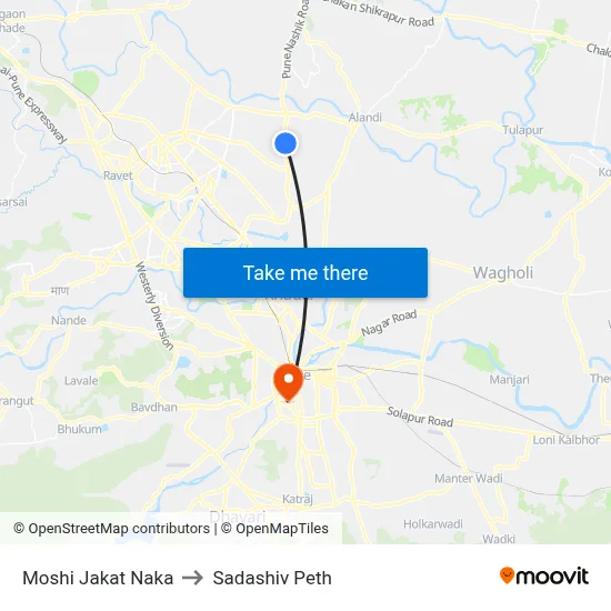 मोशी जकात नाका to सदाशिव पेठ map