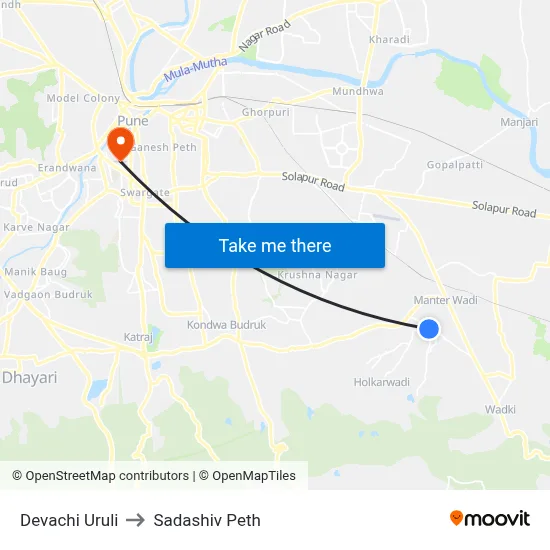 Devachi Uruli to Sadashiv Peth map