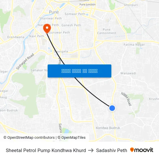 शीतल पेट्रोल पंप कोंढवा खुर्द to सदाशिव पेठ map