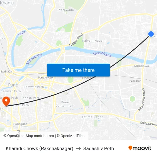 Kharadi Chowk (Rakshaknagar) to Sadashiv Peth map