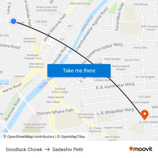 गुडलक चौक to सदाशिव पेठ map