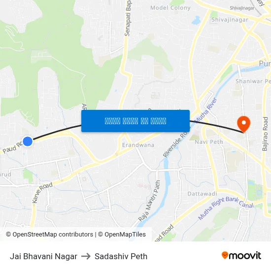 जय भवानी नगर to सदाशिव पेठ map