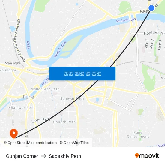 Gunjan Corner to Sadashiv Peth map