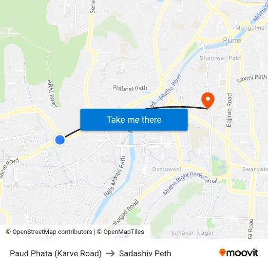 पौड फाटा (कर्वे रोड) to सदाशिव पेठ map