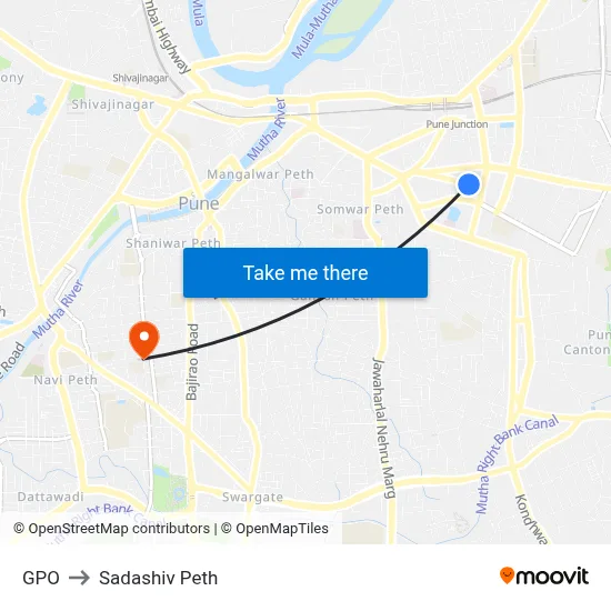 GPO to Sadashiv Peth map