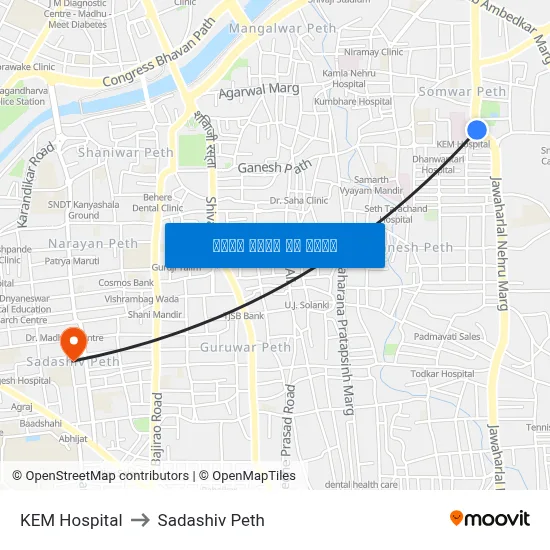 KEM Hospital to Sadashiv Peth map