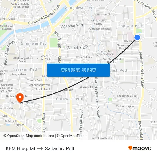 KEM Hospital to Sadashiv Peth map