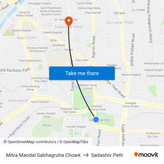 मित्र मंडल सभागृह चौक to सदाशिव पेठ map