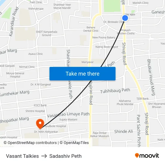 Vasant Talkies to Sadashiv Peth map