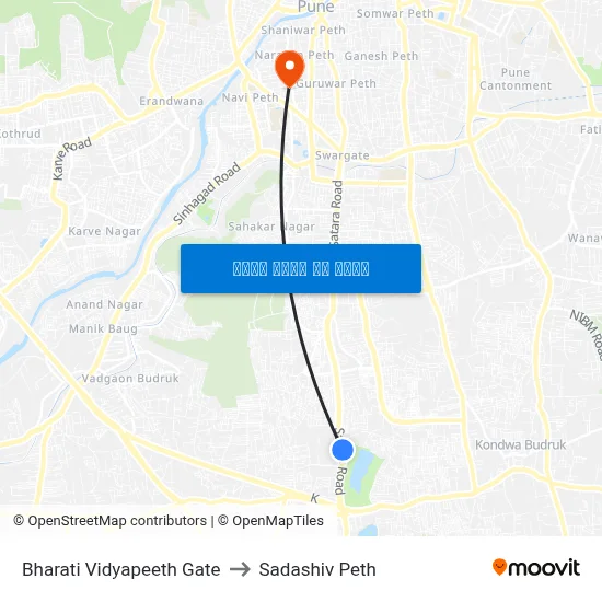 भारती विद्यापीठ गेट to सदाशिव पेठ map