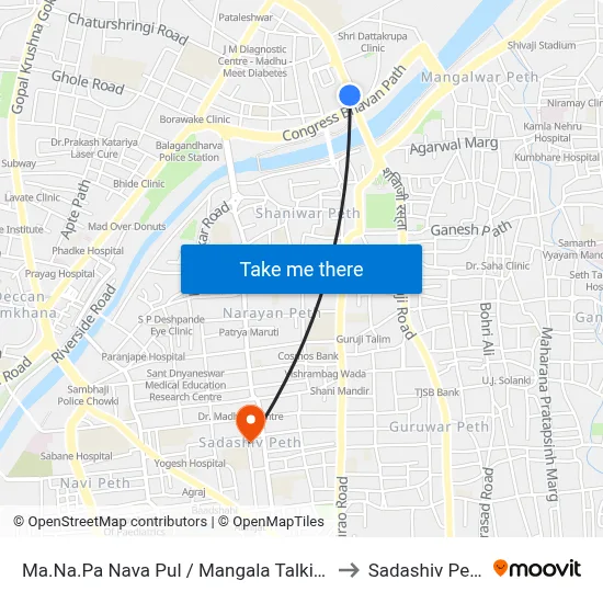 म.न.पा नवा पूल / मंगला टॉकीज to सदाशिव पेठ map